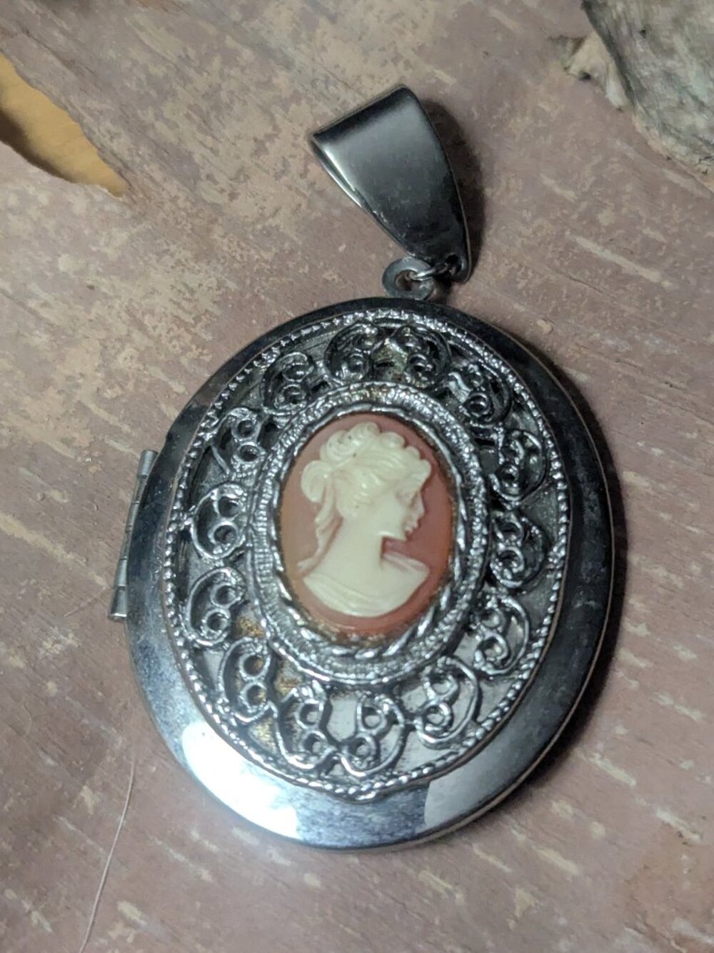 Vintage Large Faux Cameo Locket Pendant Silver Tone Lady Cameo Locket 2"x 1.5"